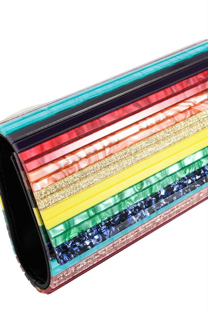 J-I-M-M-Y C-H-O-O Party Envelope Clutch – Premium Quality Women Bag | Glitter Perspex (Multi Color Design B)