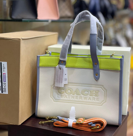 C-O-A-C-H Field Tote 30 In Colorblock With Coach Badge – Premium Quality Women Bag | Double Box Packaging (White)