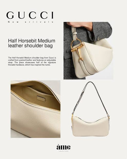 G-U-C-C-I Half Horsebit Medium Shoulder Bag – Premium Quality Women Bag | Brand Box Packaging (While)