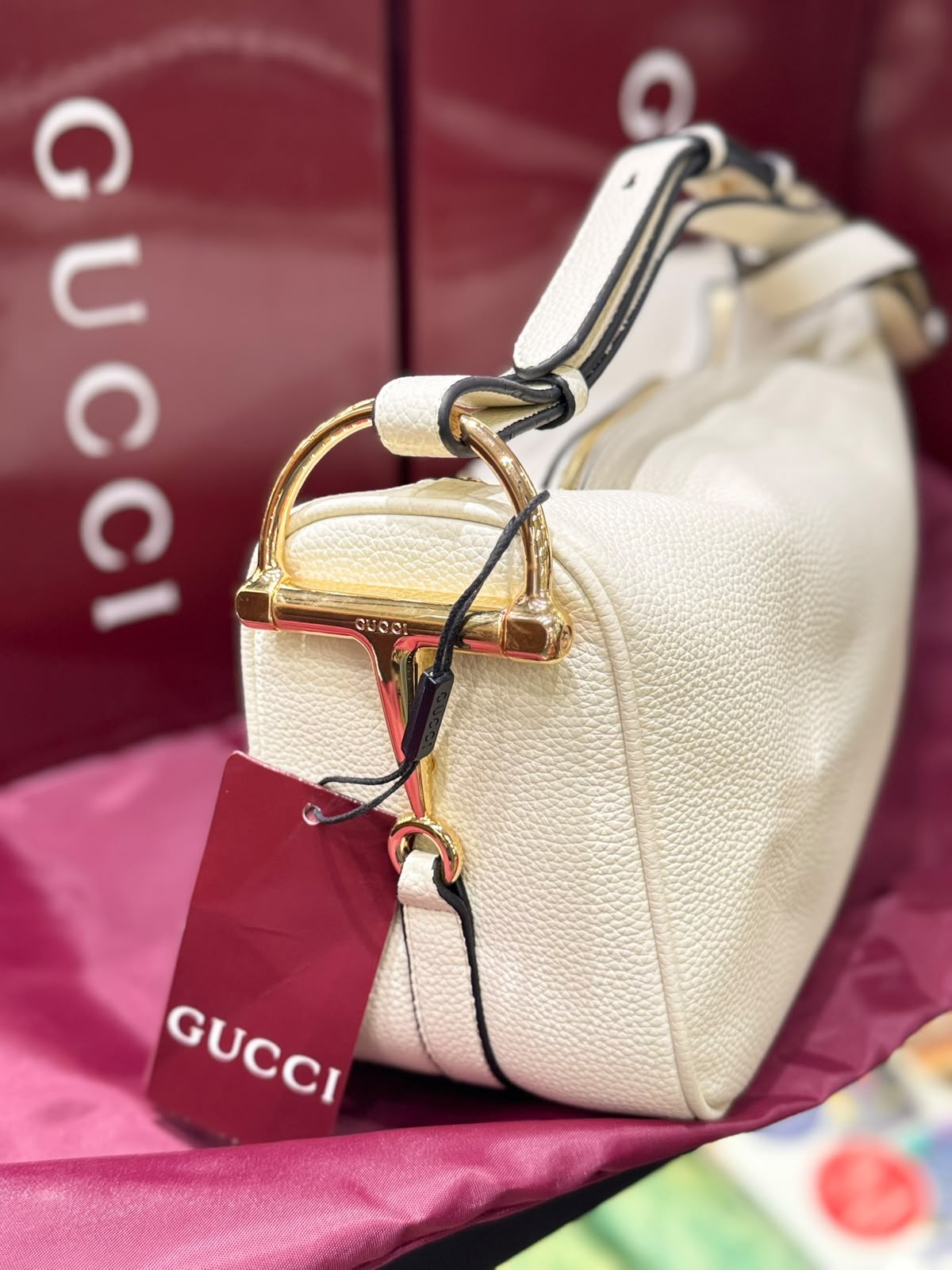 G-U-C-C-I Half Horsebit Medium Shoulder Bag – Premium Quality Women Bag | Brand Box Packaging (While)