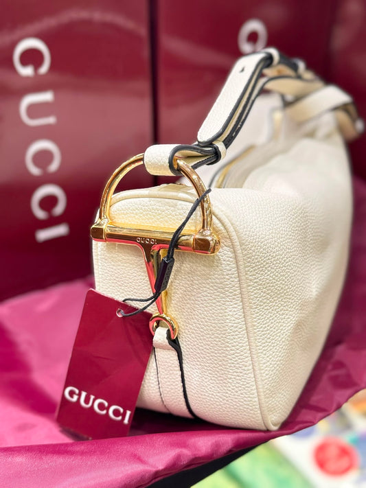 G-U-C-C-I Half Horsebit Medium Shoulder Bag – Premium Quality Women Bag | Brand Box Packaging (While)