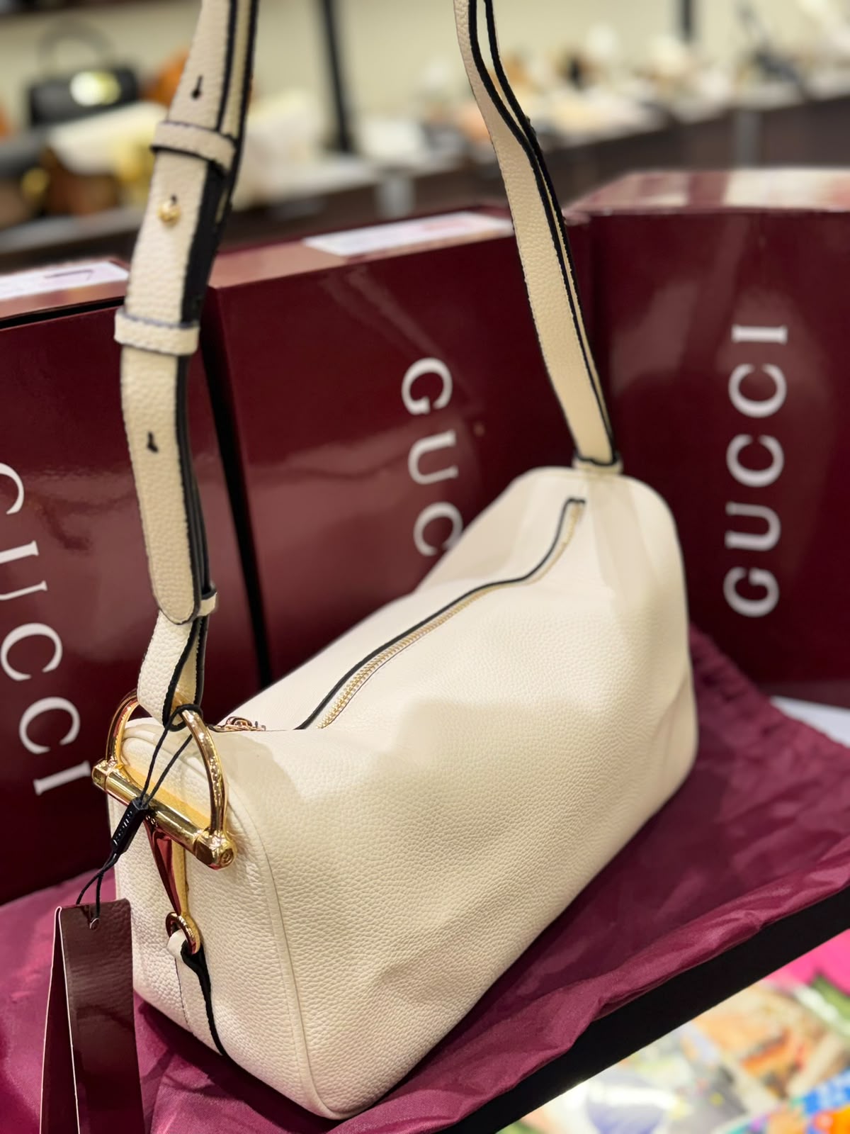 G-U-C-C-I Half Horsebit Medium Shoulder Bag – Premium Quality Women Bag | Brand Box Packaging (While)