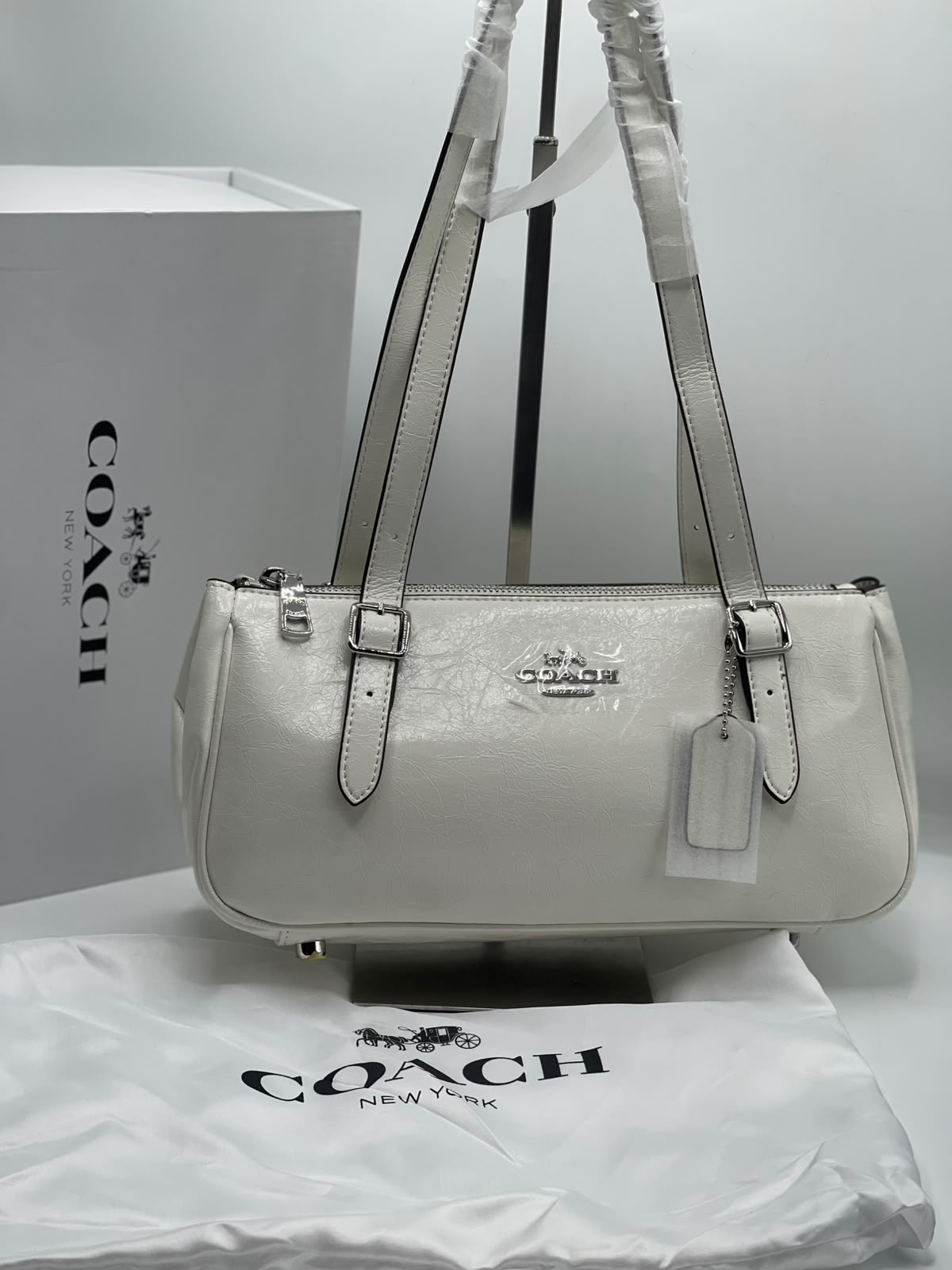 C-O-A-C-H Asher Shoulder Bag – Premium Quality Women Bag | Brand Box & Dust Bag (White)