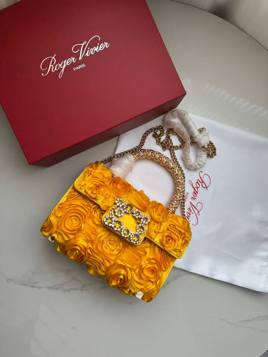 R-O-G-E-R V-I-V-I-E-R Jewel Efflorescence Mini Top Handle Bag – Premium Quality | Complete Brand Packaging (Orange Brown)