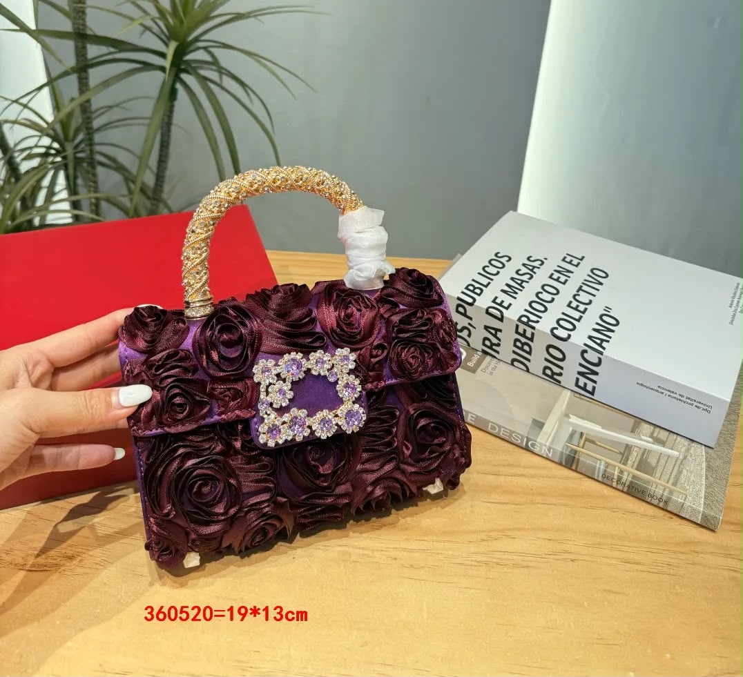 R-O-G-E-R V-I-V-I-E-R Jewel Efflorescence Mini Top Handle Bag – Premium Quality | Complete Brand Packaging (Deep Dusty Rose)