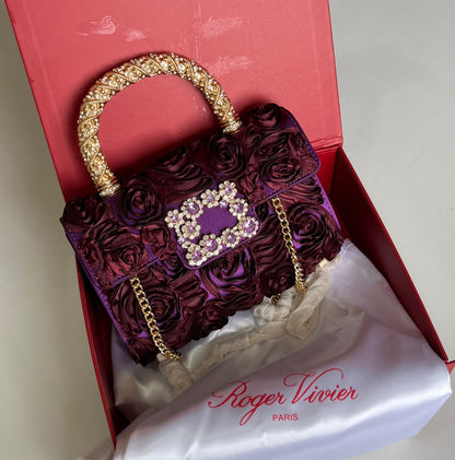 R-O-G-E-R V-I-V-I-E-R Jewel Efflorescence Mini Top Handle Bag – Premium Quality | Complete Brand Packaging (Deep Dusty Rose)