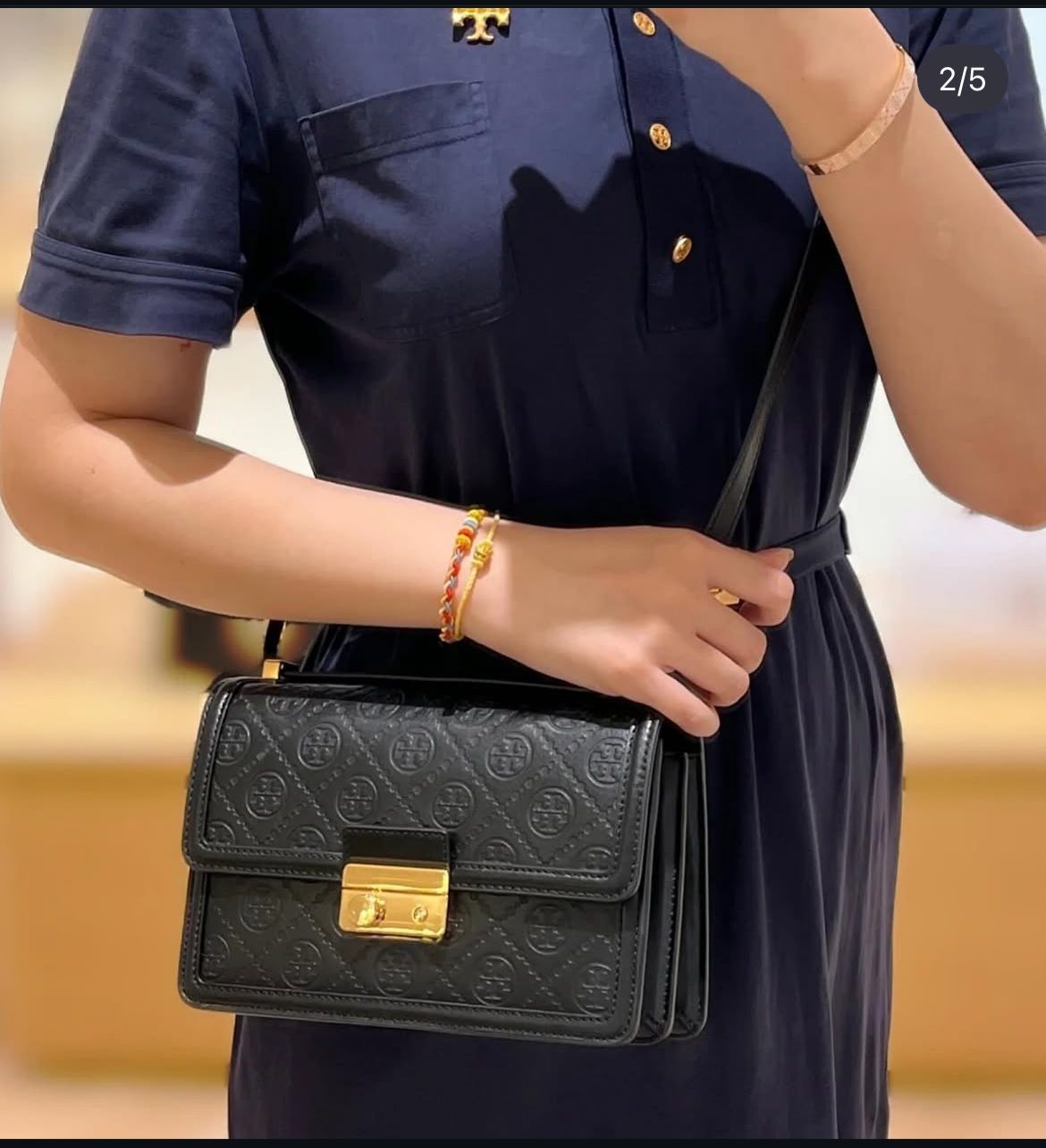 T-O-R-Y B-U-R-C-H T Monogram Debossed Convertible Shoulder Bag – Premium Quality Women Bag | Complete Brand Packaging (Black)