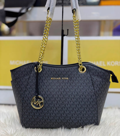 M-I-C-H-A-E-L K-O-R-S Jet Set Large Signature Logo Shoulder Bag – Black | Premium Quality Women Bag (Black)