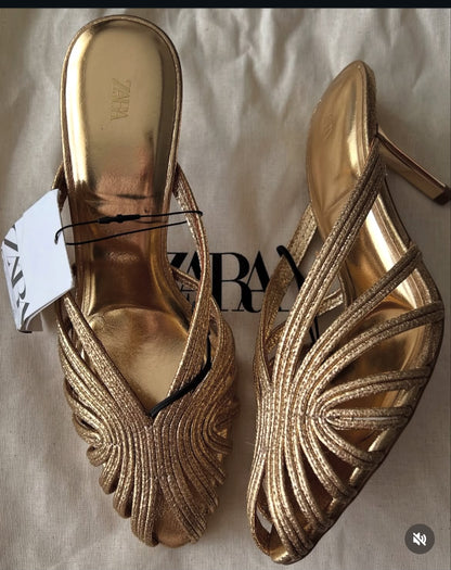 Z-A-R-A Premium Quality Heels – Elegant Luxury Women Footwear (Golden)
