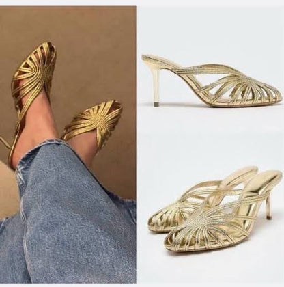 Z-A-R-A Premium Quality Heels – Elegant Luxury Women Footwear (Golden)