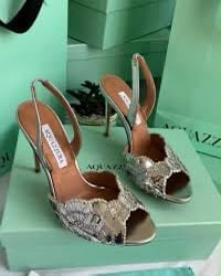 A-Q-U-A-Z-Z-U-R-A Zaura Sling Back Embellished Sandals – Premium Nappa Leather | Luxury Women Footwear (Silver Golden)