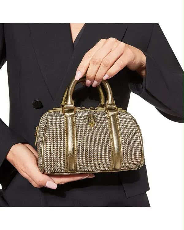 K-U-R-T G-E-I-G-E-R L-O-N-D-O-N Extra Small Kensington Boston Satchel – Crystal Embellished | Premium Quality Women Bag (Golden)