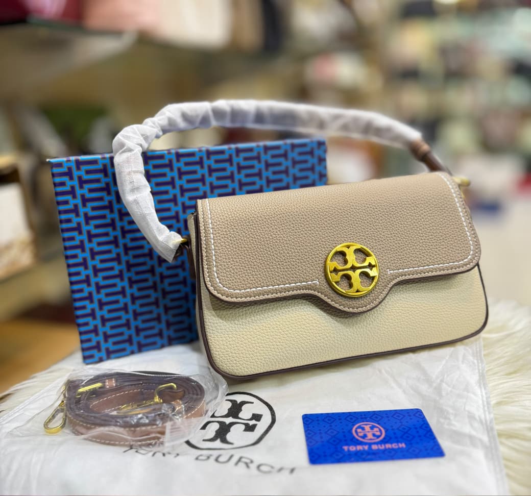 T-O-R-Y B-U-R-C-H Felix Flap Shoulder Bag – Premium Quality Women Bag | 2 Straps | Brand Box & Dust Bag (Off White Beige)