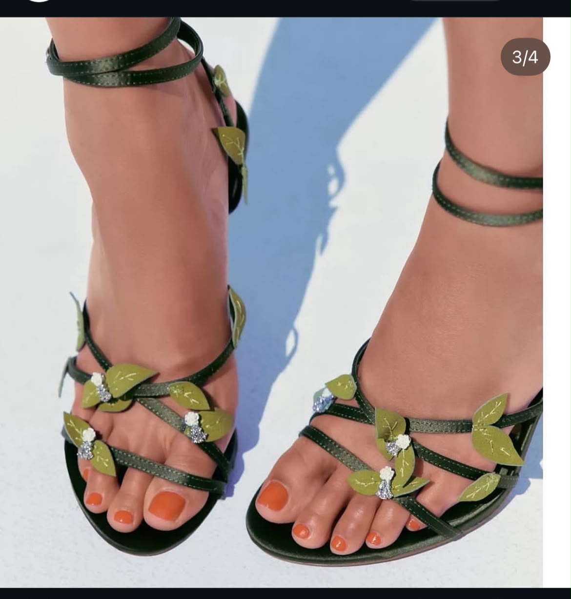 Z-A-R-A Satin-Effect Sandals with 3D Floral Appliqués – Premium Quality Women Footwear (Khaki Green)
