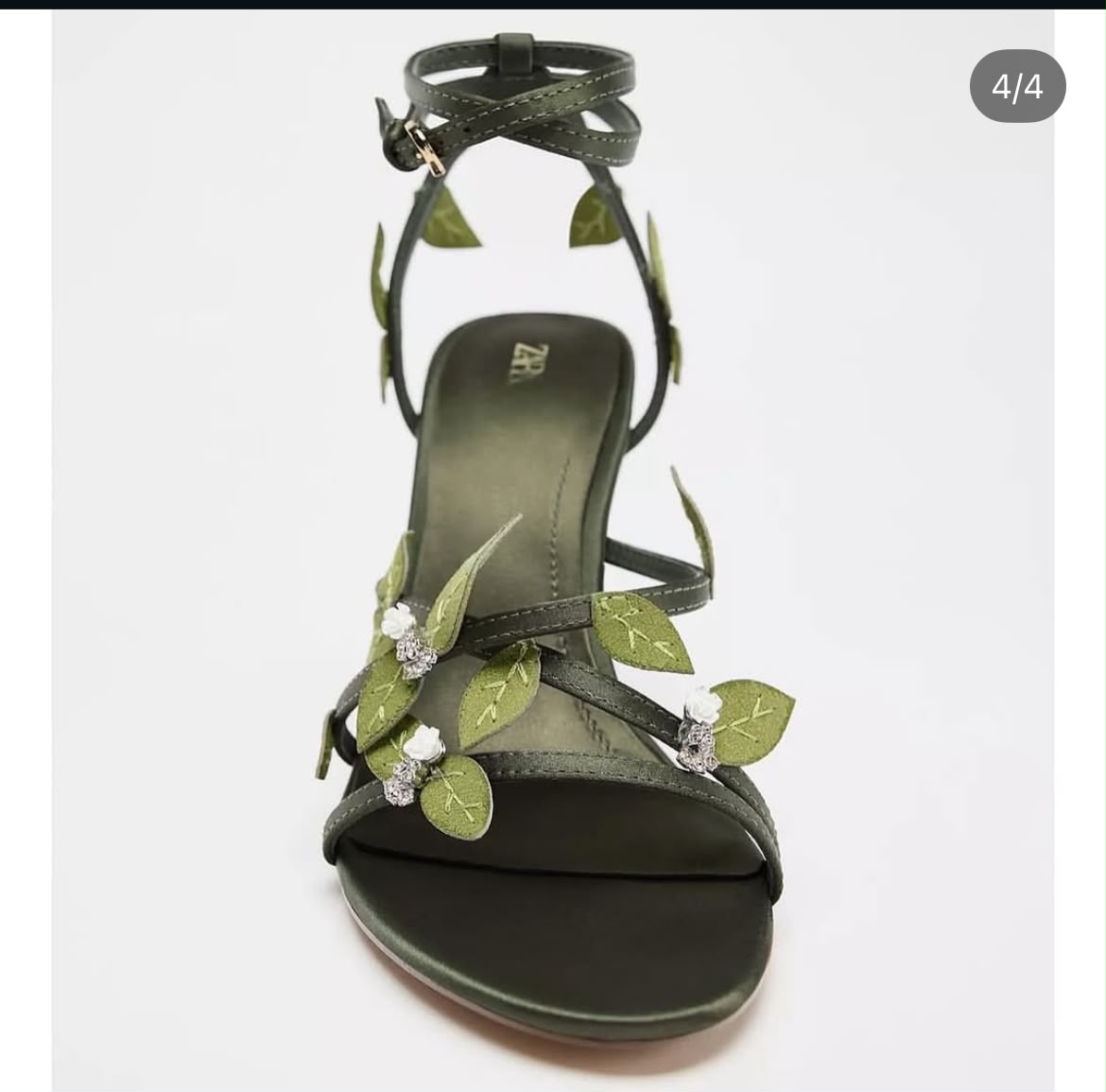 Z-A-R-A Satin-Effect Sandals with 3D Floral Appliqués – Premium Quality Women Footwear (Khaki Green)
