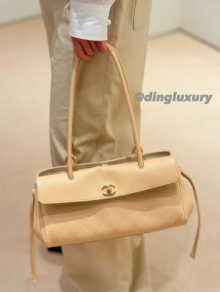 C-H-A-N-E-L Grained Calfskin Stitched Urban Essentials Shopping Bag | Gold Hardware | Luxury Women Bag (Cream)