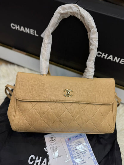 C-H-A-N-E-L Grained Calfskin Stitched Urban Essentials Shopping Bag | Gold Hardware | Luxury Women Bag (Cream)