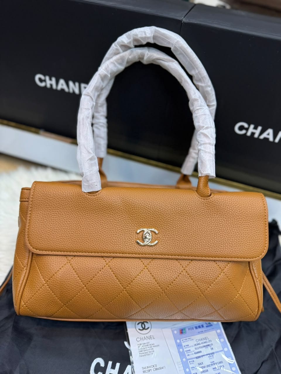 C-H-A-N-E-L Grained Calfskin Stitched Urban Essentials Shopping Bag | Gold Hardware | Luxury Women Bag (Mustard)