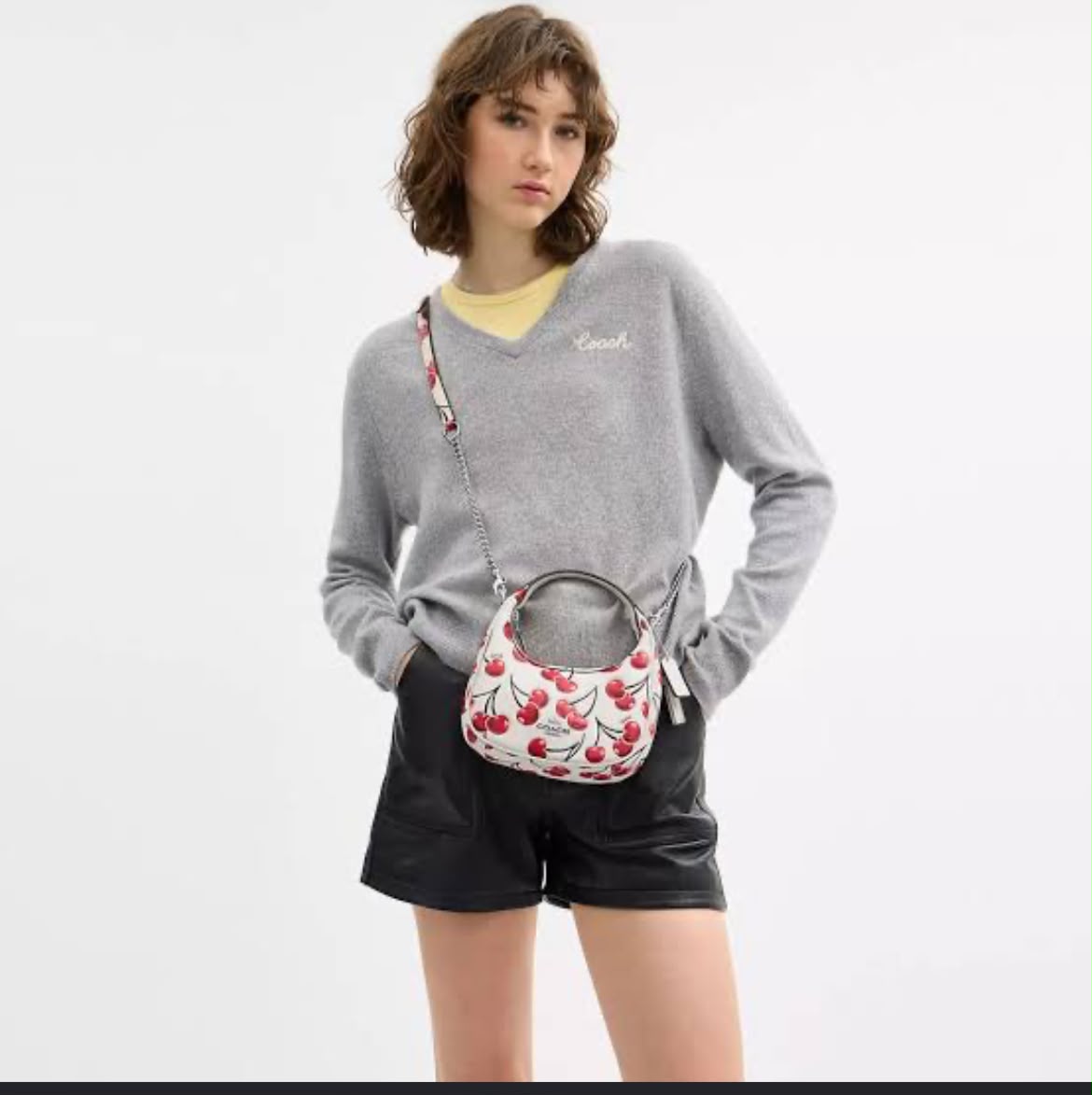 C-O-A-C-H Outlet Carmen Mini Crossbody Bag with Cherry Print – Leather | Long Belt | Brand Box (White with Red)