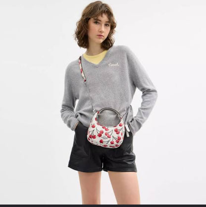 C-O-A-C-H Outlet Carmen Mini Crossbody Bag with Cherry Print – Leather | Long Belt | Brand Box (White with Red)
