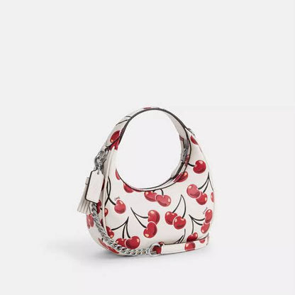 C-O-A-C-H Outlet Carmen Mini Crossbody Bag with Cherry Print – Leather | Long Belt | Brand Box (White with Red)