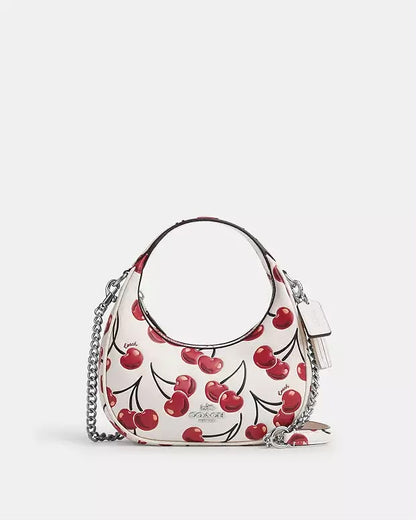 C-O-A-C-H Outlet Carmen Mini Crossbody Bag with Cherry Print – Leather | Long Belt | Brand Box (White with Red)