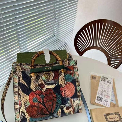 G-U-C-C-I Diana Bamboo Floral Print Canvas Tote Bag – Model 678842 | Premium Quality | Turkish Import (Beige with Mix Color)