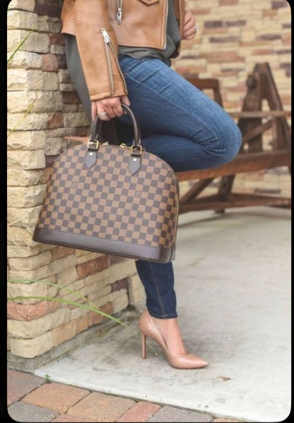 L-O-U-I-S V-U-I-T-T-O-N Damier Ebene Alma Handbag – Iconic Checkered Canvas | Long Belt | Brand Dustbag (Chocolate Brown)