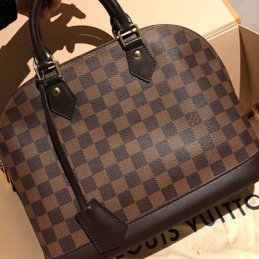 L-O-U-I-S V-U-I-T-T-O-N Damier Ebene Alma Handbag – Iconic Checkered Canvas | Long Belt | Brand Dustbag (Chocolate Brown)