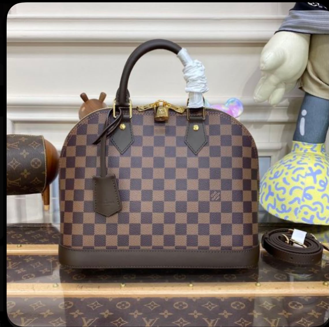 L-O-U-I-S V-U-I-T-T-O-N Damier Ebene Alma Handbag – Iconic Checkered Canvas | Long Belt | Brand Dustbag (Chocolate Brown)