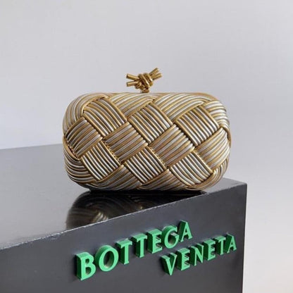 B-O-T-T-E-G-A V-E-N-E-T-A Intreccio Knotted Clutch – Luxury Evening Women Bag (Golden & Silver)