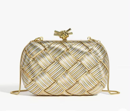 B-O-T-T-E-G-A V-E-N-E-T-A Intreccio Knotted Clutch – Luxury Evening Women Bag (Golden & Silver)