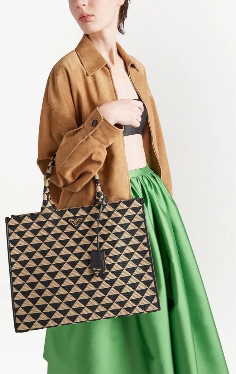 P-R-A-D-A Symbole Jacquard Tote – Premium Designer Women Bag (Black Beige)
