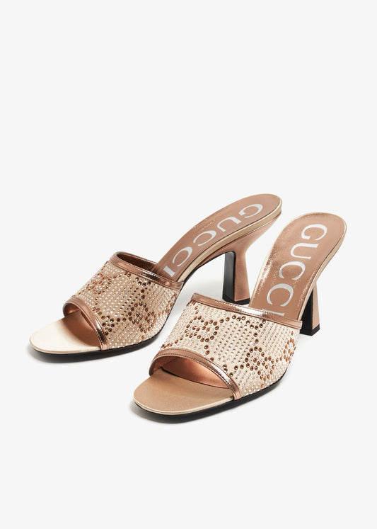 G-U-C-C-I Women GG Crystal Embellished Heeled Sandals – Master Quality (Bronze)