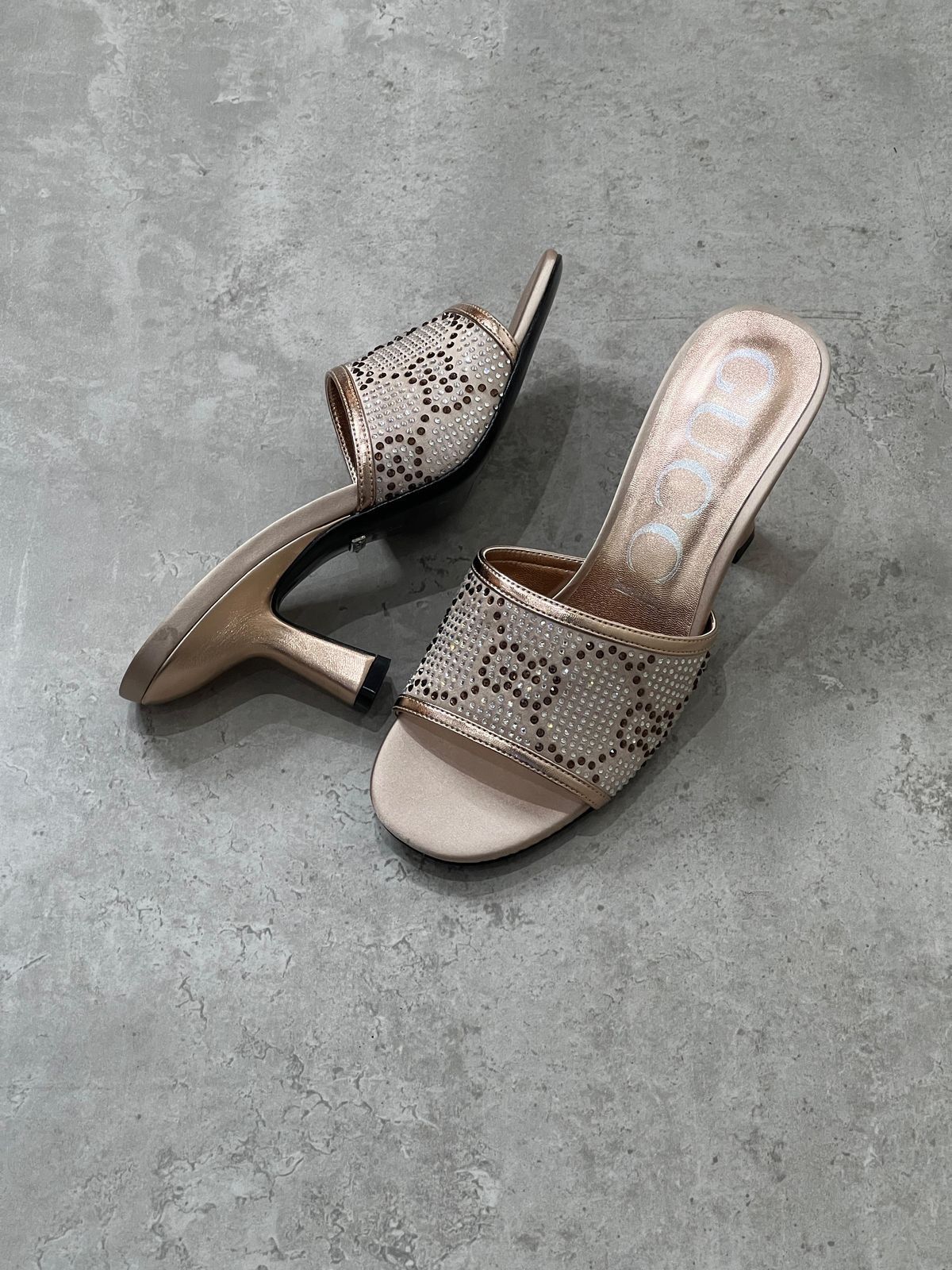 G-U-C-C-I Women GG Crystal Embellished Heeled Sandals – Master Quality (Bronze)