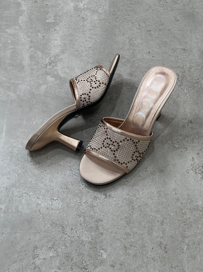 G-U-C-C-I Women GG Crystal Embellished Heeled Sandals – Master Quality (Bronze)