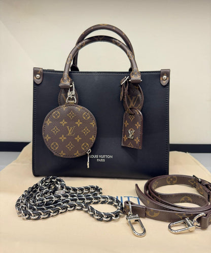 L-O-U-I-S V-U-I-T-T-O-N OnTheGo MM – Bicolour Monogram Empreinte Leather Tote Bag (Black)