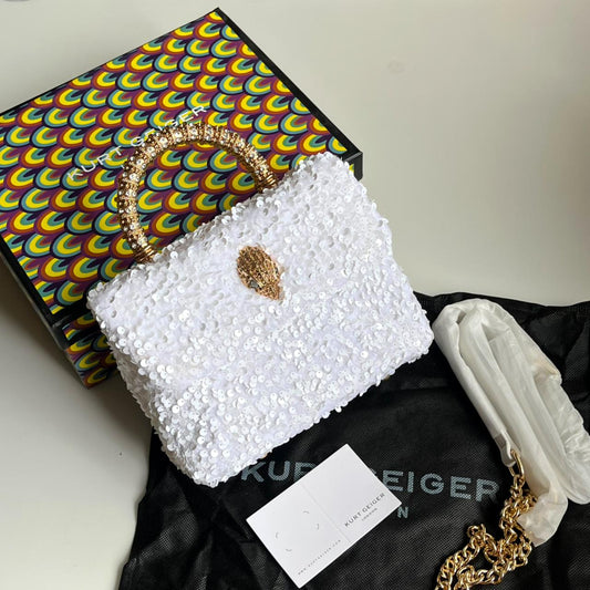 K-U-R-T G-E-I-G-E-R London Mini Kensington Sequin Top Handle Bag – Luxury Women Bag (White)