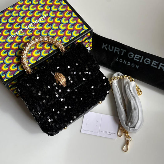 K-U-R-T G-E-I-G-E-R London Mini Kensington Sequin Top Handle Bag – Luxury Women Bag (Black)