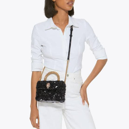 K-U-R-T G-E-I-G-E-R London Mini Kensington Sequin Top Handle Bag – Luxury Women Bag (Black)