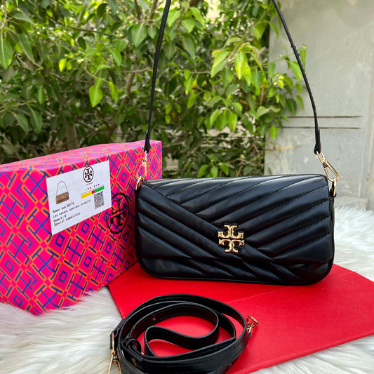 T-O-R-Y B-U-R-C-H Kira Chevron Small Flap Shoulder Bag – Premium Women Bag (Black)