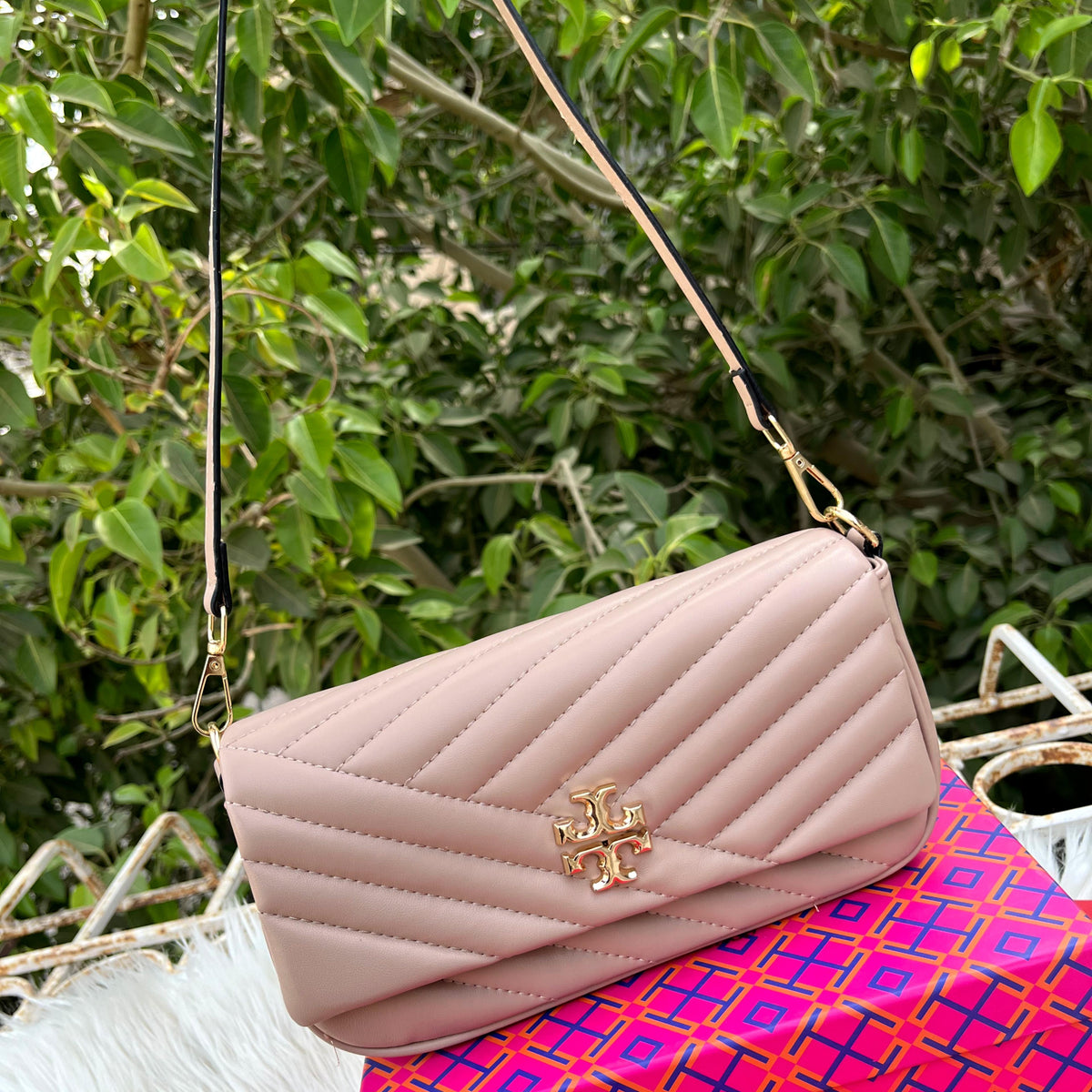 T-O-R-Y B-U-R-C-H Kira Chevron Small Flap Shoulder Bag – Premium Women Bag (Beige Pink)