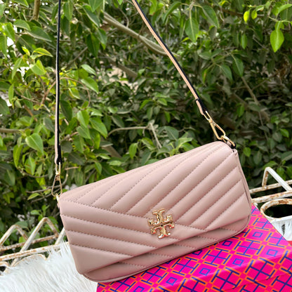 T-O-R-Y B-U-R-C-H Kira Chevron Small Flap Shoulder Bag – Premium Women Bag (Beige Pink)