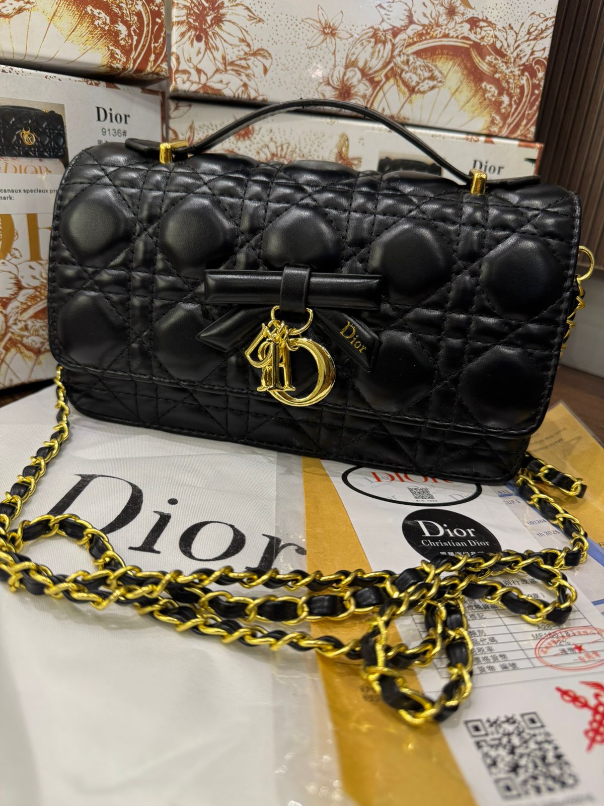 D-I-O-R My Dior Mini Bag – Elegant Luxury Women Bag with Removable Chain (Black)