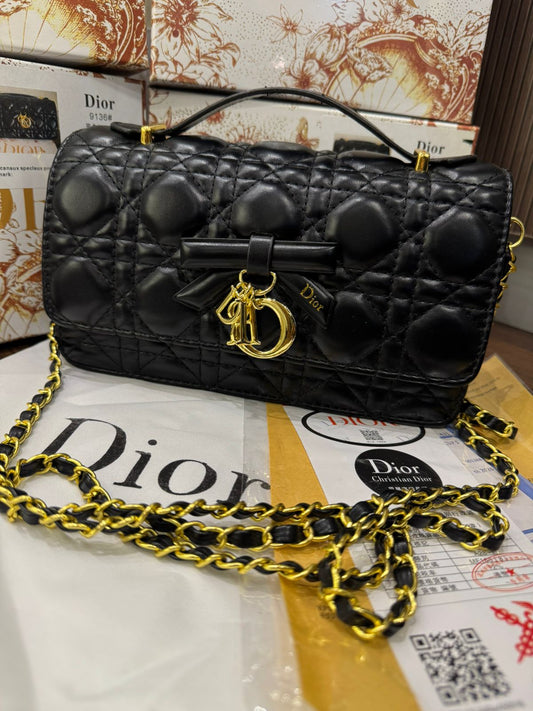 D-I-O-R My Dior Mini Bag – Elegant Luxury Women Bag with Removable Chain (Black)