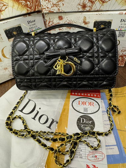 D-I-O-R My Dior Mini Bag – Elegant Luxury Women Bag with Removable Chain (Black)