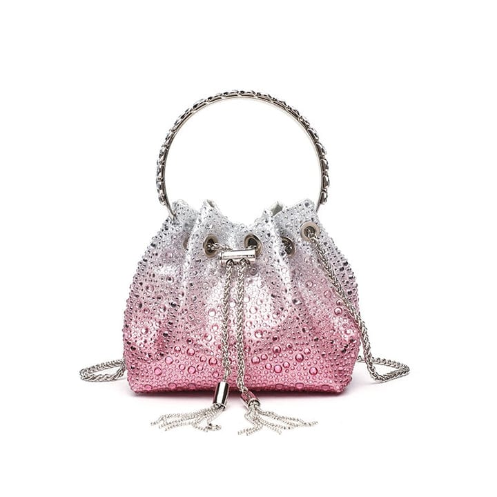 J-I-M-M-Y C-H-O-O Bon Bon Deep Merlot Satin & Crystal Hotfix Bucket Bag (Design B)