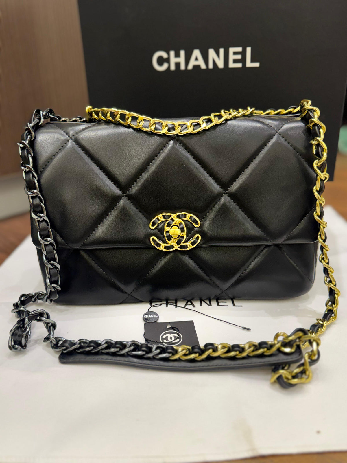 C-H-A-N-E-L 19 Flap Bag – Puffy Diamond Quilting | Premium Women Bag (Black)