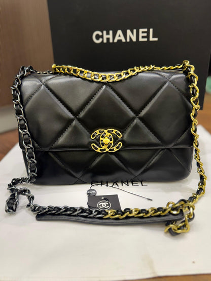 C-H-A-N-E-L 19 Flap Bag – Puffy Diamond Quilting | Premium Women Bag (Black)