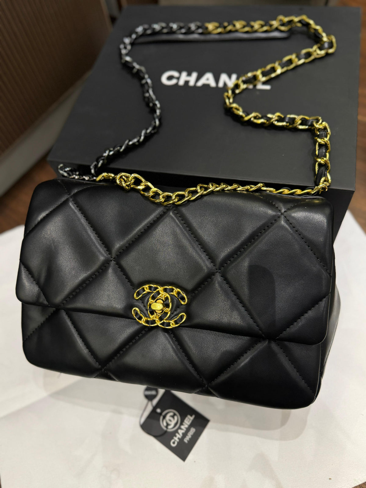 C-H-A-N-E-L 19 Flap Bag – Puffy Diamond Quilting | Premium Women Bag (Black)